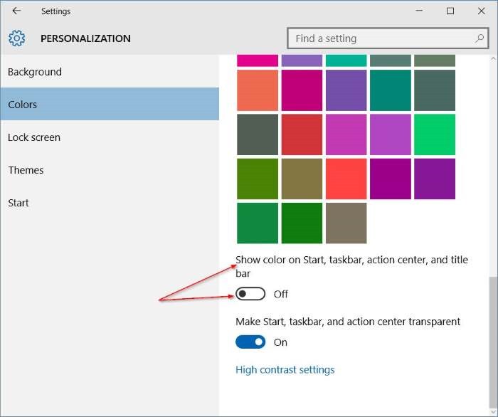 Get colored title bar without changing taskbar and start menu color Windows 10 step2