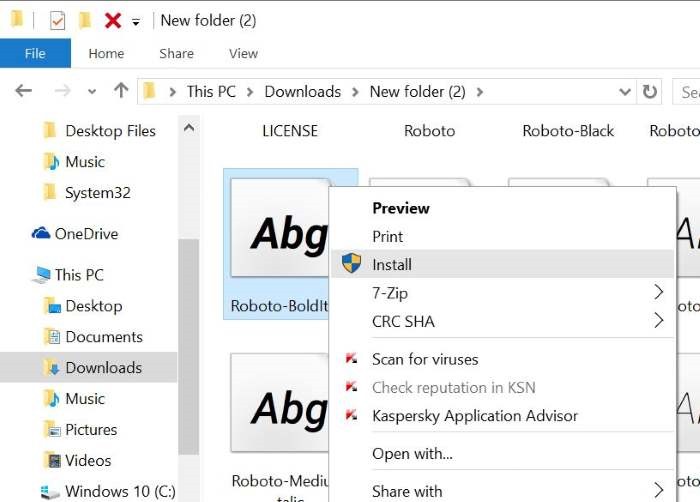 Install fonts in Windows 10 pic2