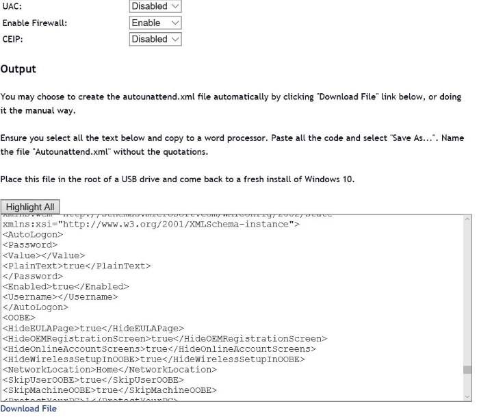 Download Unattend.xml file to automate Windows 10 installation pic3