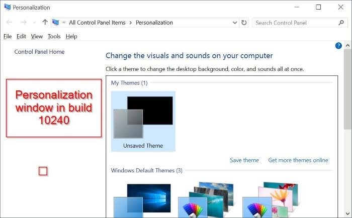 Classic Personalization window is back in Windows 10