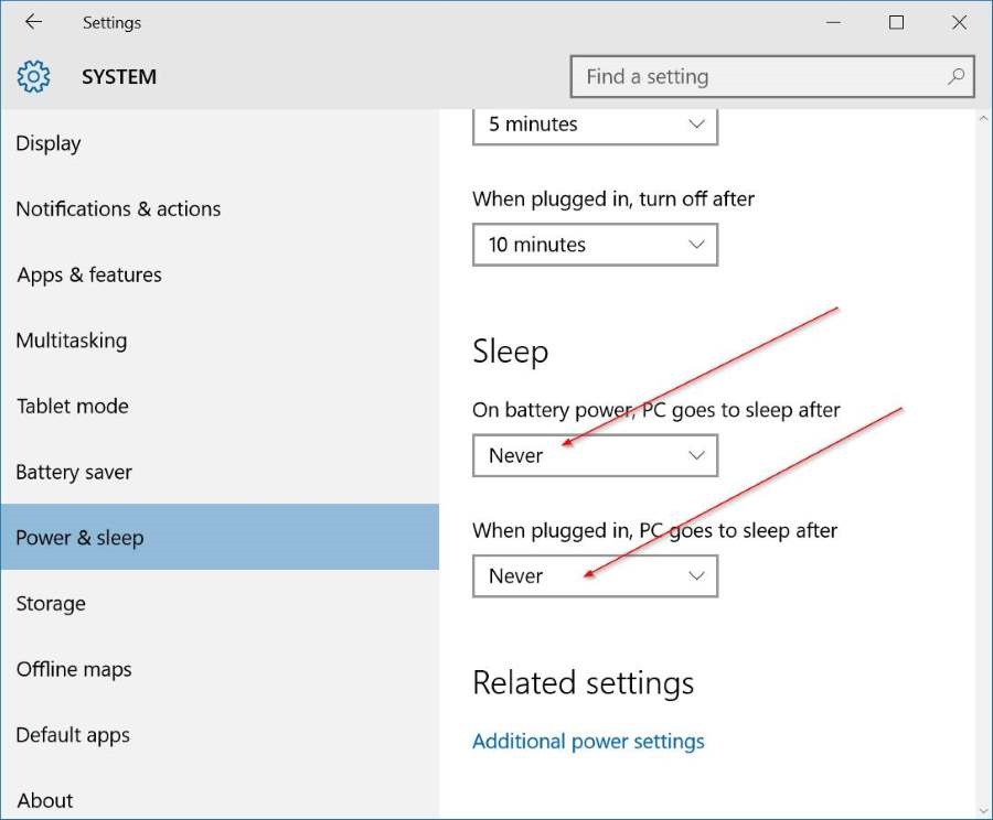 enable or disable sleep mode in Windows 10 pic5