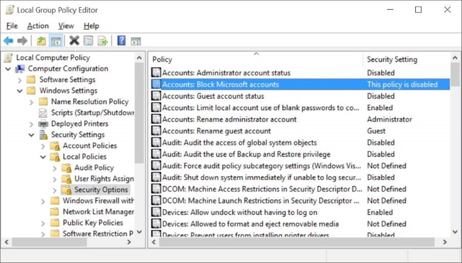 Block or Disable Microsoft account in Windows 10 pic2