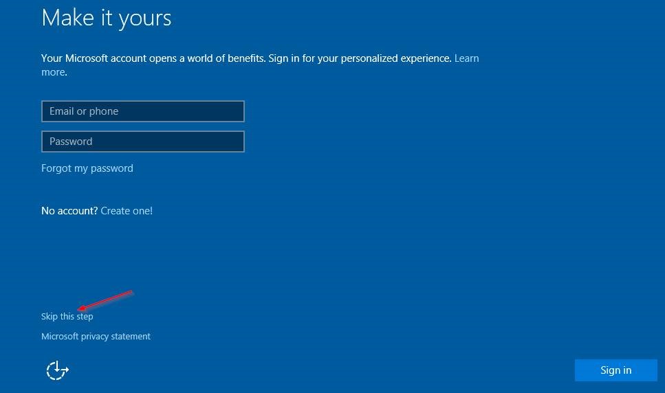 Install Windows 10 without Microsoft account