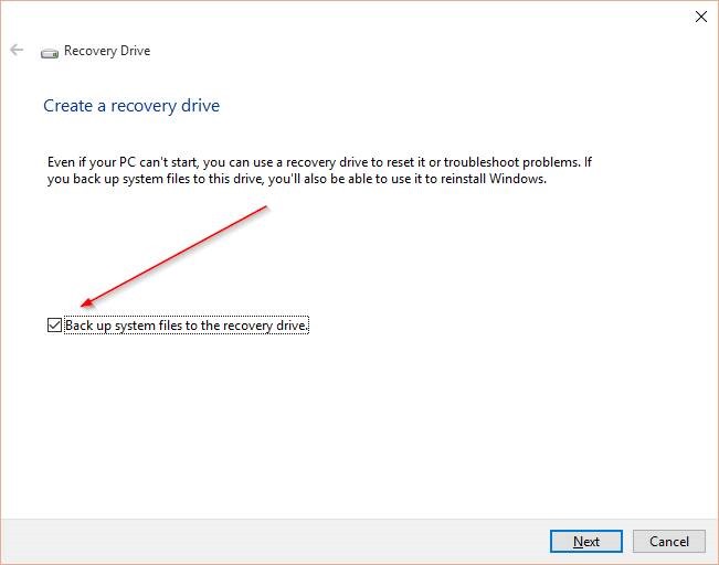 Create Windows 10 Recovery Drive step2