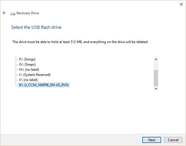 Create Windows 10 Recovery Drive step3