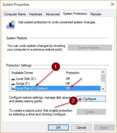 Create a Restore Point in Windows 10 step3