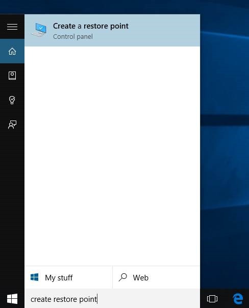 Create a Restore Point in Windows 10 step1