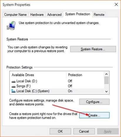 Create a Restore Point in Windows 10 step5