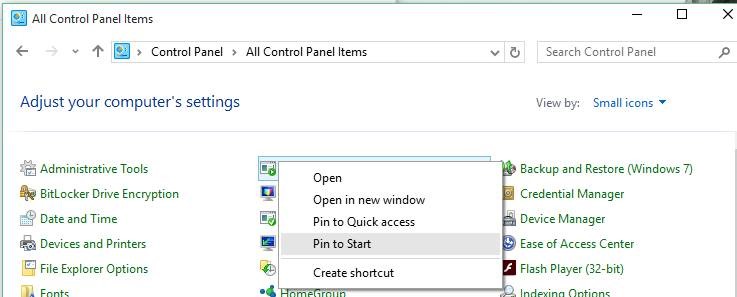 Pin favorite settings Start menu Windows 10 picture1