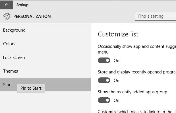 Windows 10 Start menu settings picture3