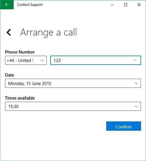 Schedule a call back from Microsoft in Windows 10 step6