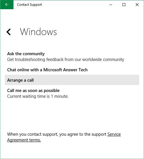 Schedule a call back from Microsoft in Windows 10 step5