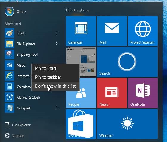 Remove most used apps from Start menu Windows 10 picture2