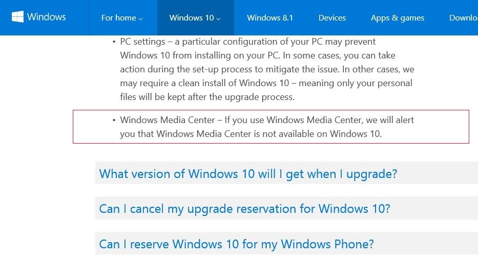 Windows Media Center in Windows 10