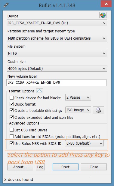 Add Press any key to boot from USB