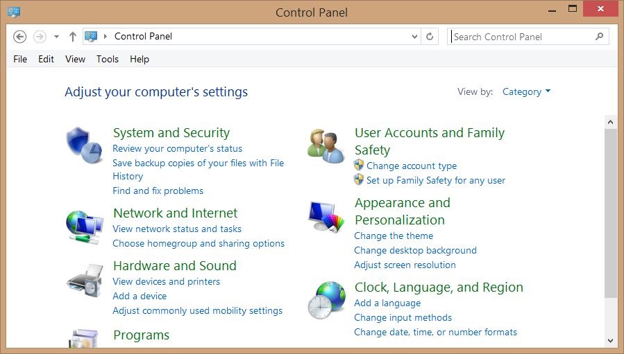 Run Control Panel as Administrator step1