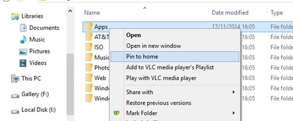 Pin folders to Home in Windows 10 step1