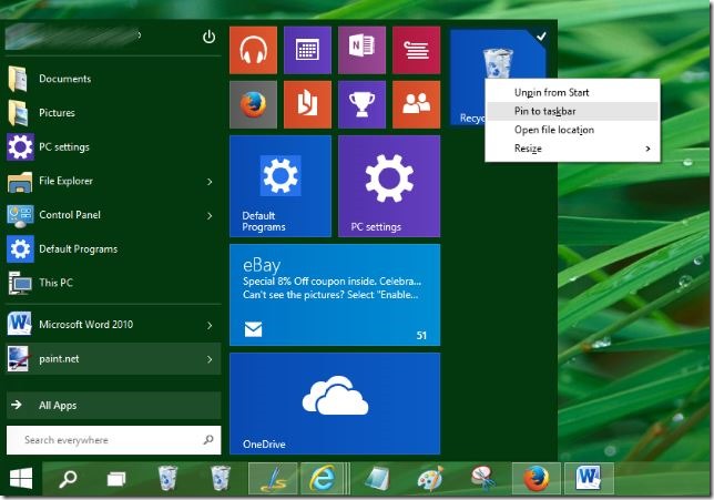 Pin Recycle Bin icon to Taskbar in Windows 10 picture2