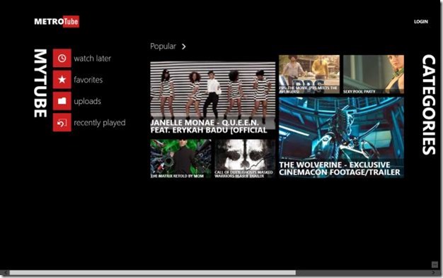 MetroTube app for Windows 8 Picture1