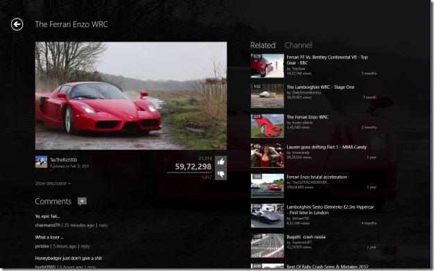 MetroTube app for Windows 8 Picture2