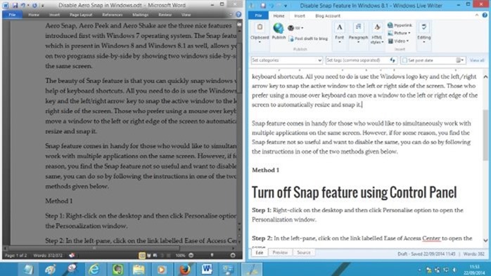 Disable Snap view in Windows 7 or Windows 8