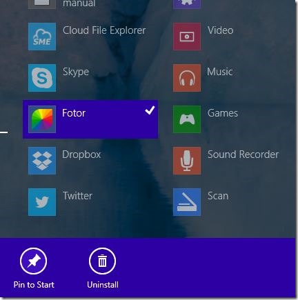 Pin apps to start screen in Windows 8.1