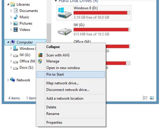 Pin Computer Icon To Start Screen In Windows 8