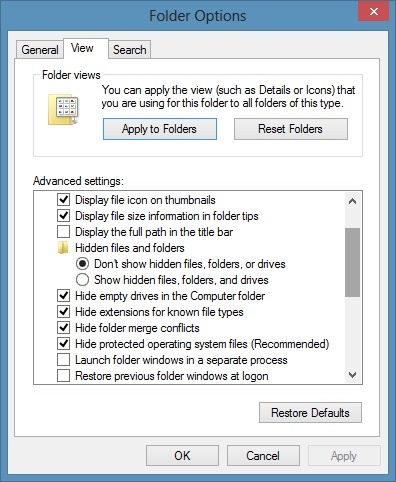 Folder Options In Windows 8