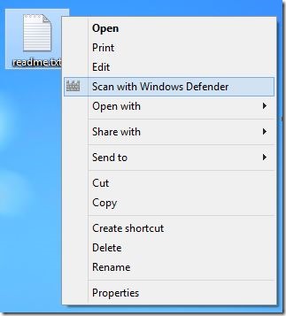 Windows Defender in Windows 8 right click menu