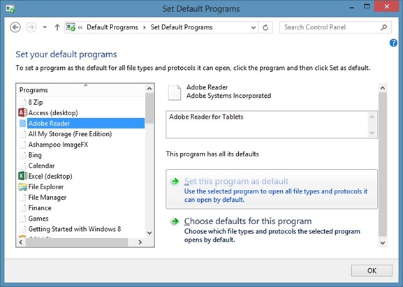 Set Adobe Reader Default PDF Reader In Windows 8 Step2