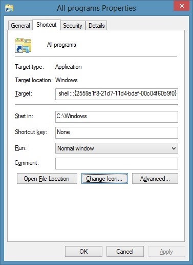 Create All Programs Shortcut On Windows 8 Desktop Step4