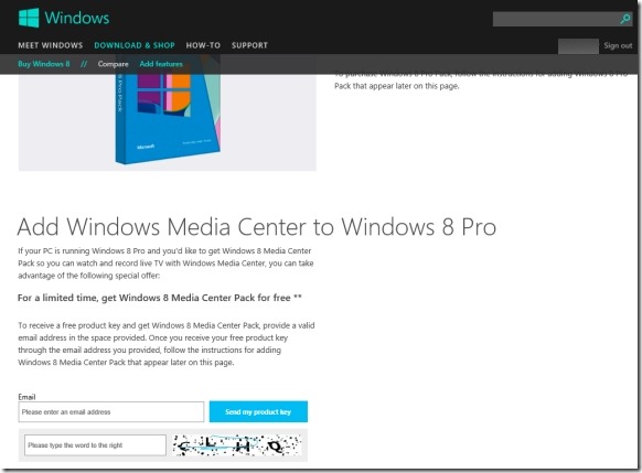 Get Windows 8 Media Center Pack for free 