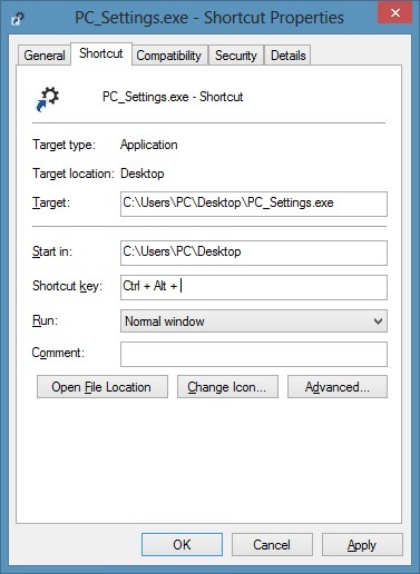 Keyboard shortcut to open PC Settings