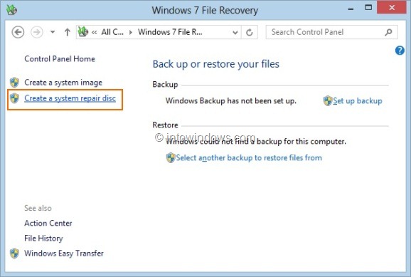 Create Windows 8 System Recovery CD or DVD