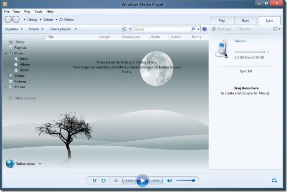 Change Windows Media Player Library Background In Windows 8