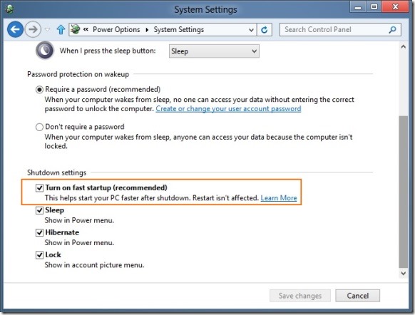 Enable Fast Startup In Windows 8