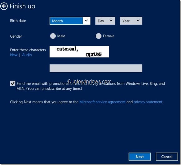 Create Microsoft Account In Windows 8 Step7