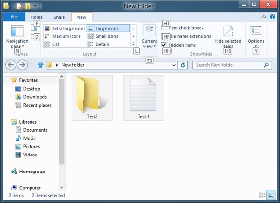 Keyboard Shortcut To Hide Files And Folders In Windows 8