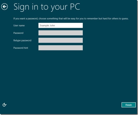 Create User Account Without email address in Windows 8 step2