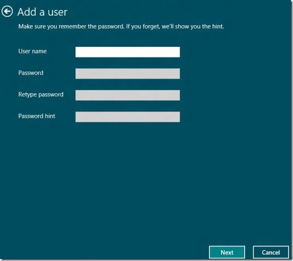 Create User Account In Windows 8 Step3