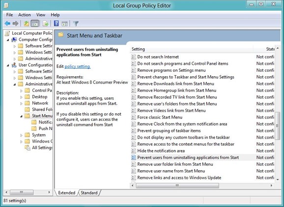 Prevent Users from uninstalling apps in Windows 8 step1