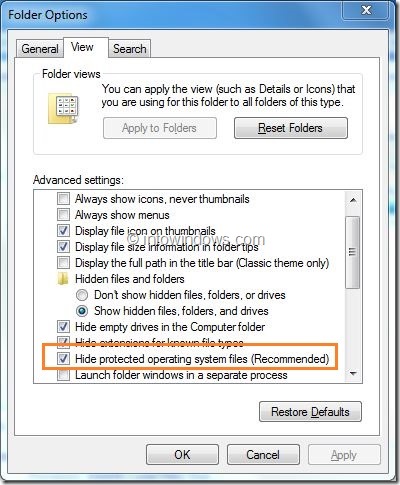 Hide Protected Operating System Files Option Enabled