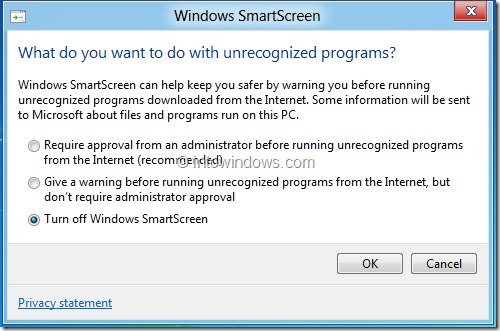 Disable Windows SmartScreen In Windows 8 Step3