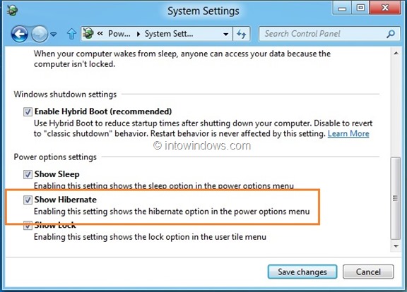 Enable Hibernate In Windows 8 Step 6