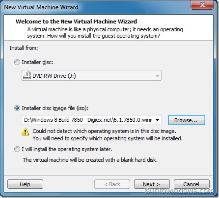 Install Windows 8 On VMware Player Step2