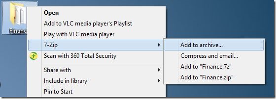 Create zip file with password in Windows 7 Windows 8 Step1