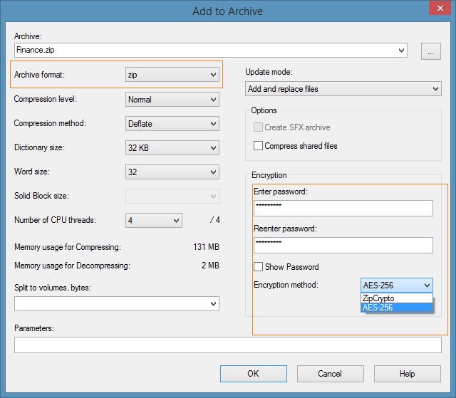 Create zip file with password in Windows 7 Windows 8 Step2