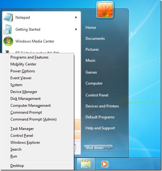 windows x menu for windows 7