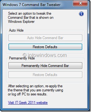 Disable Windows 7 Explorer Toolbar 