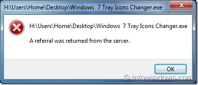 Windows  7 Tray Icons Changer Error